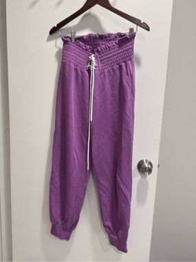 me too Purple Smocked Waist Jogger Pants with Drawstring